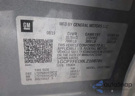 2020 Chevrolet Silverado 1500 4Wd Short Bed Lt Trail Boss из США, поврежденный, VIN 1GCPYFED0LZ108785